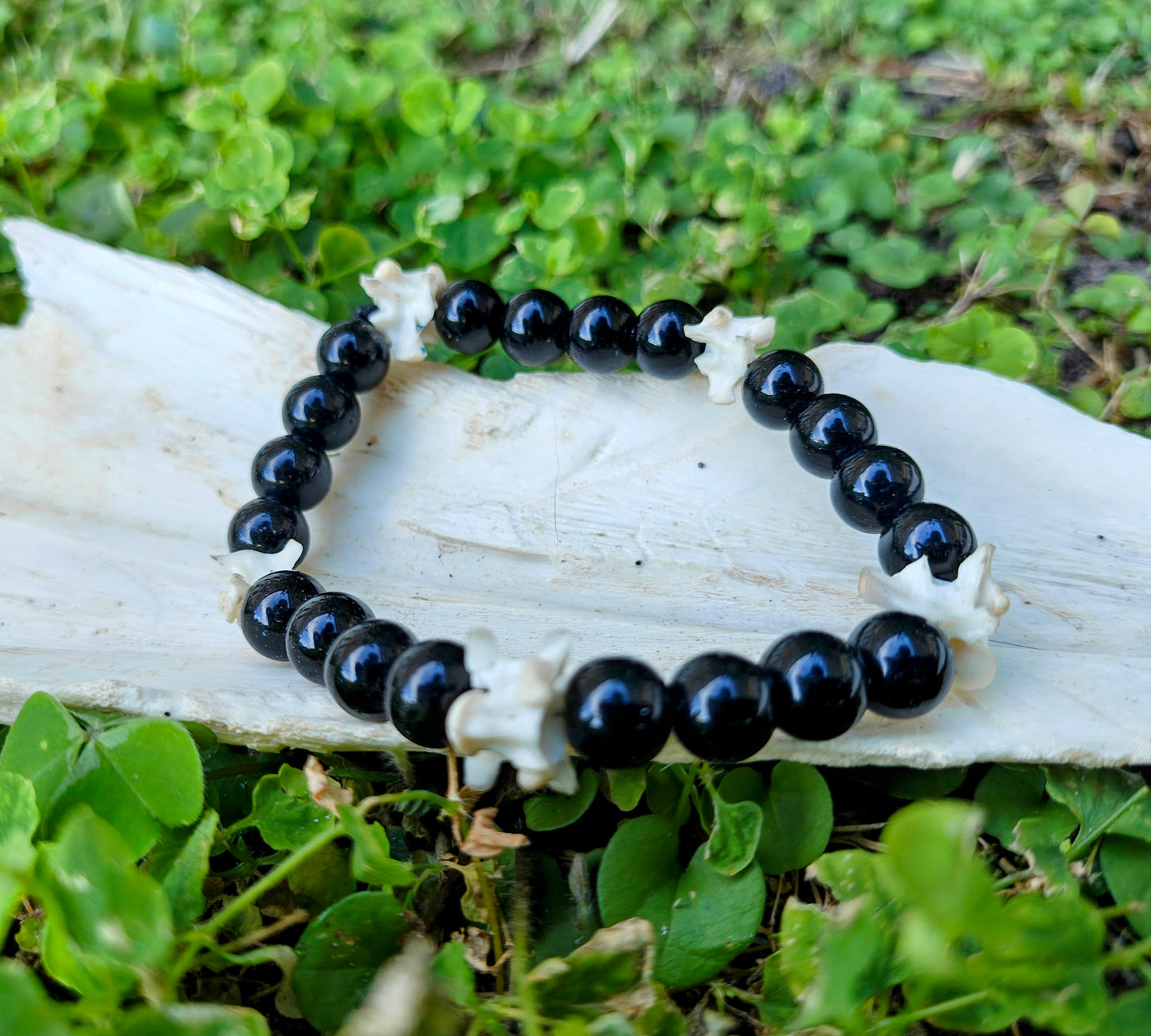 Serpent's Shadow: Glass Bead & Bone Bracelet