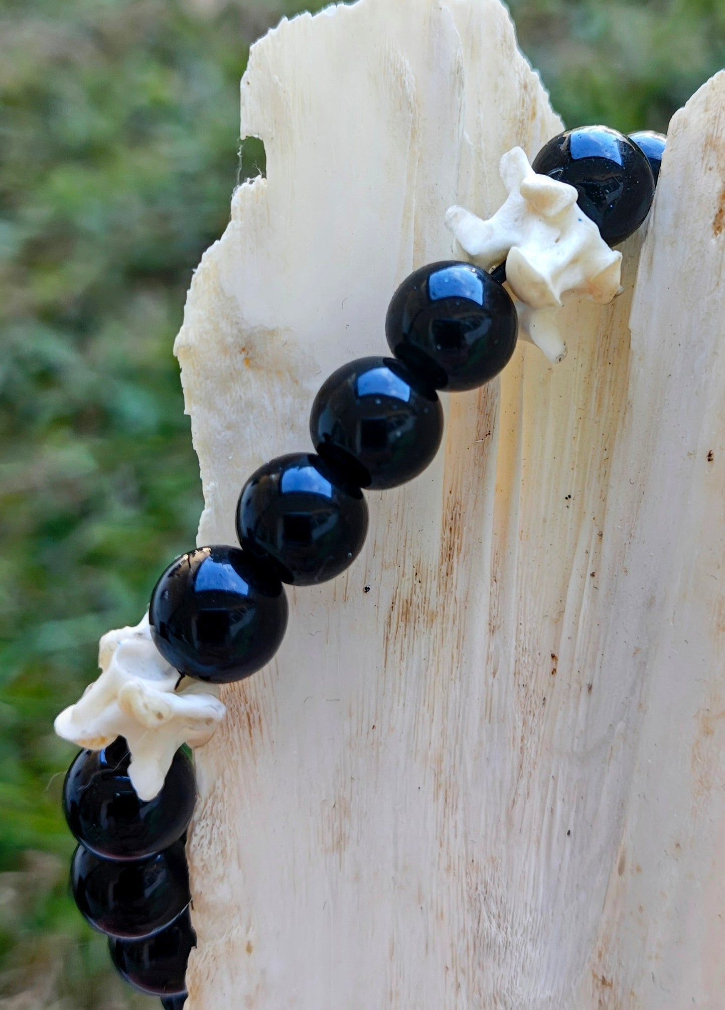 Serpent's Shadow: Glass Bead & Bone Bracelet