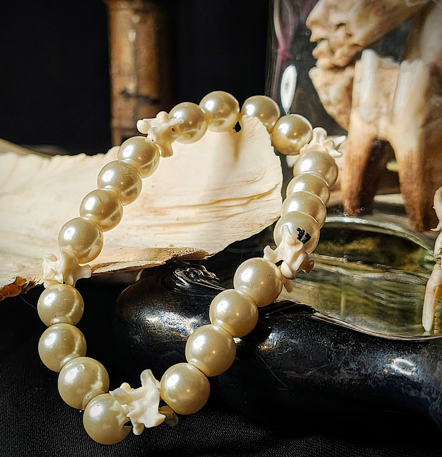 The Siren's Grace: Faux Peal & Bone Bracelet