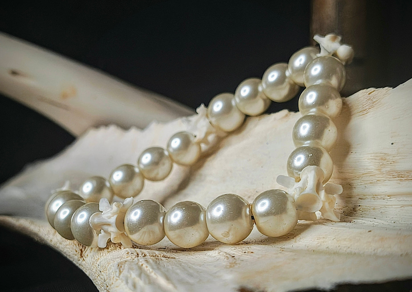 The Siren's Grace: Faux Peal & Bone Bracelet
