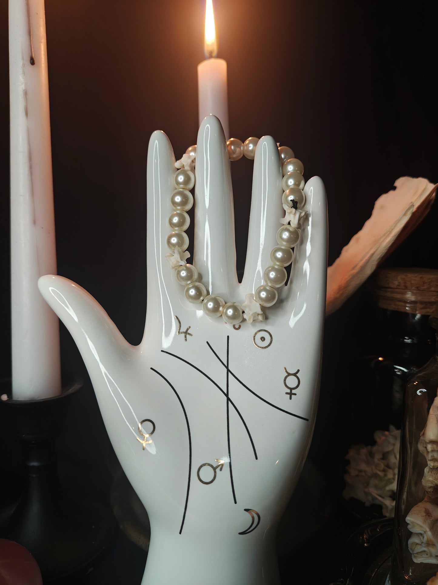 The Siren's Grace: Faux Peal & Bone Bracelet