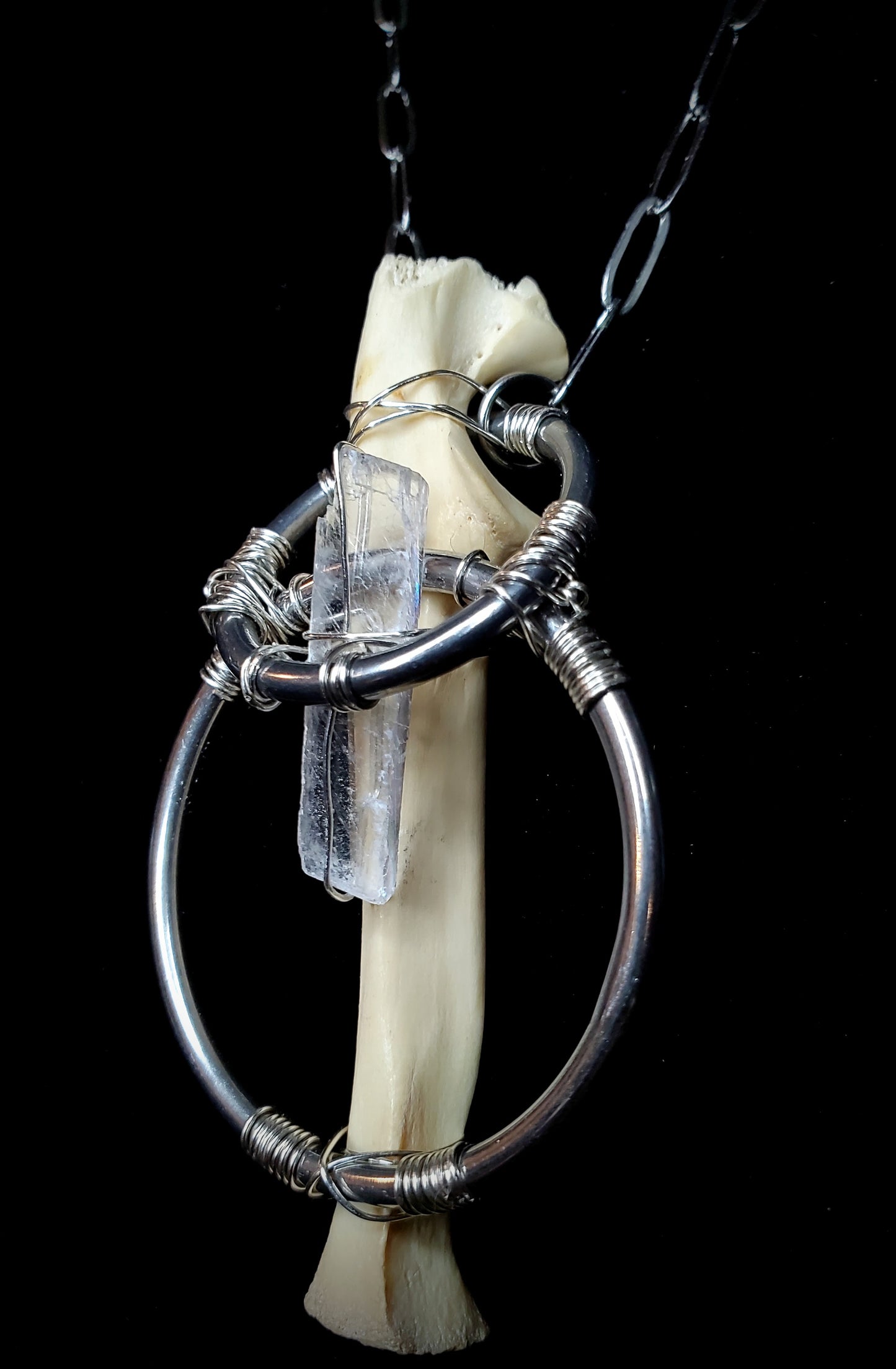 Wild Oracle Bobcat Bone & Icelandic Spar Pendant