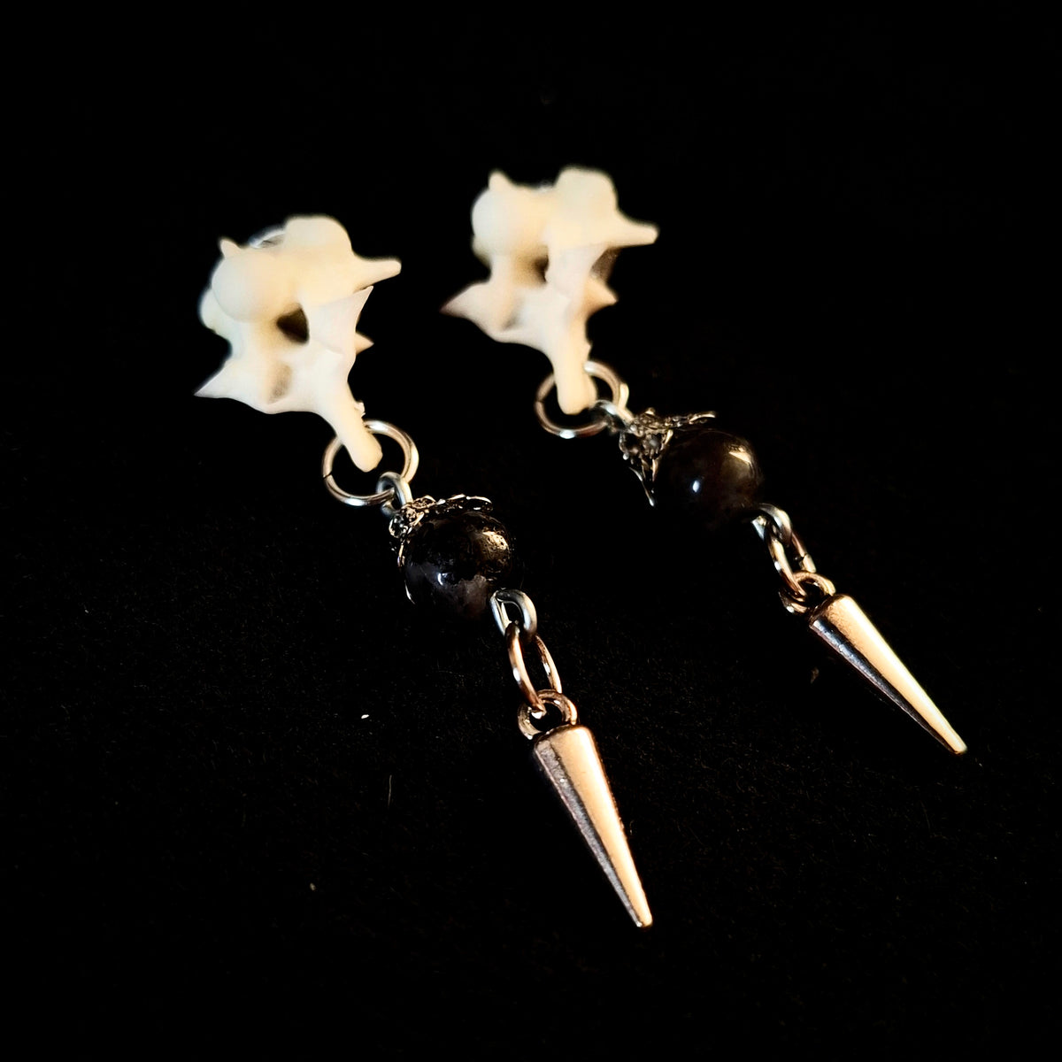 Boa Constrictor Vertebrae Labradorite Post Drop Earrings