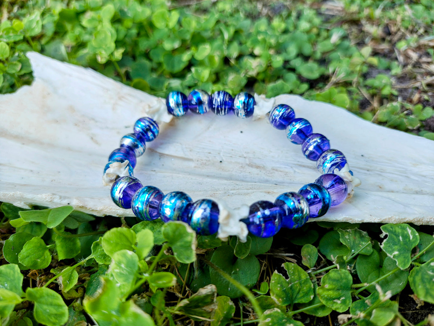 Mermaid Aura: Glass Bead & Vertebrae Bracelet