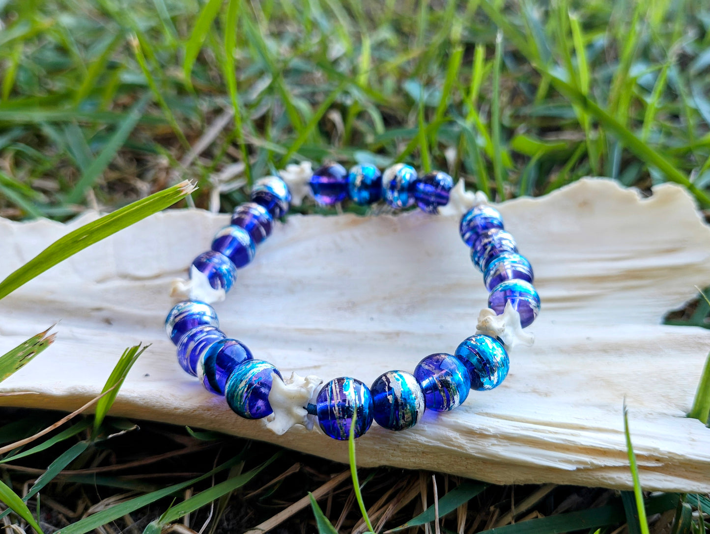 Mermaid Aura: Glass Bead & Vertebrae Bracelet