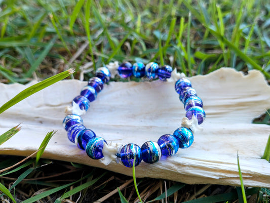 Mermaid Aura: Glass Bead & Vertebrae Bracelet