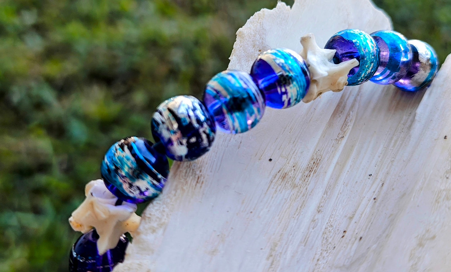 Mermaid Aura: Glass Bead & Vertebrae Bracelet