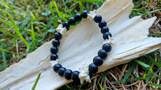 Serpent's Shadow: Glass Bead & Bone Bracelet