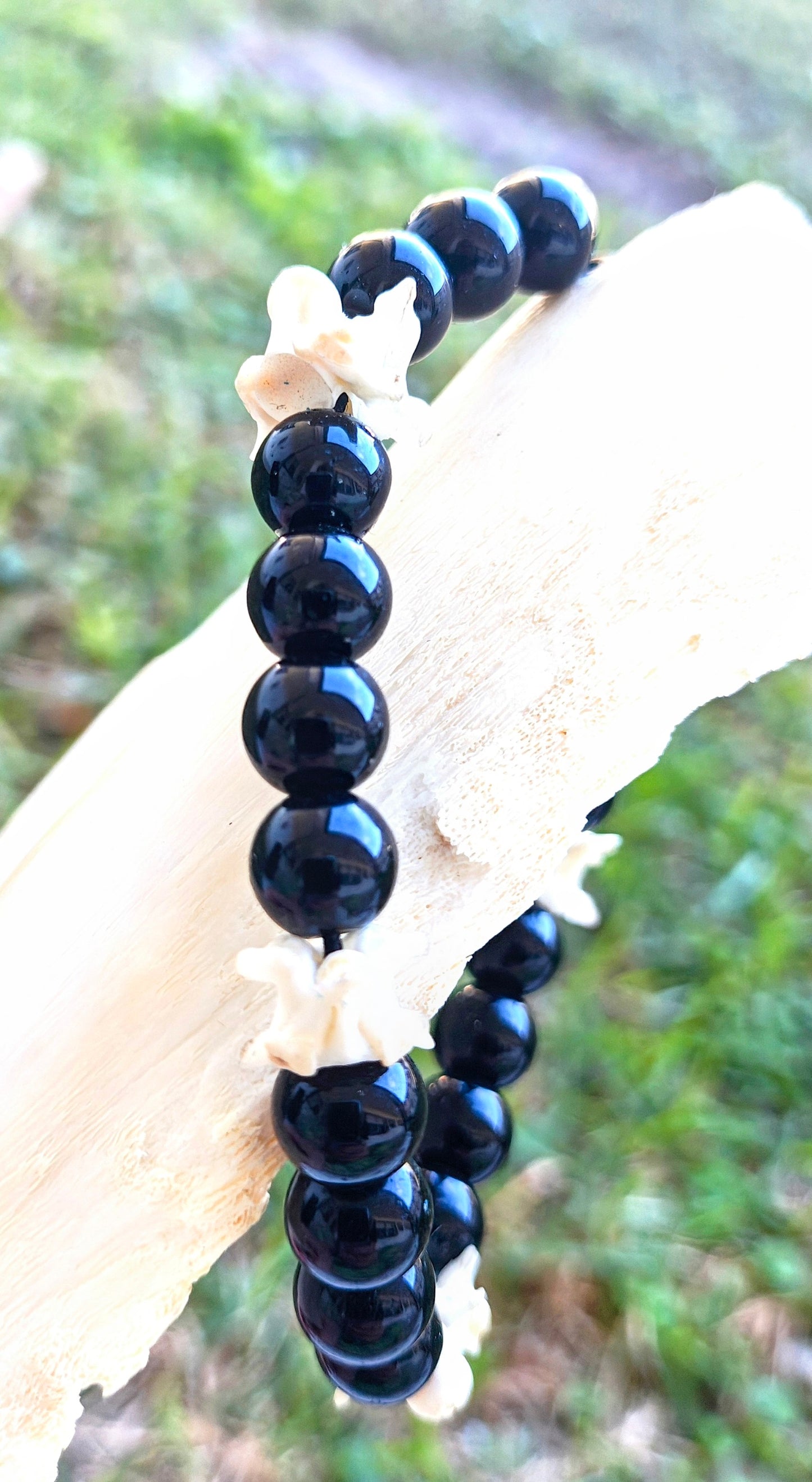 Serpent's Shadow: Glass Bead & Bone Bracelet