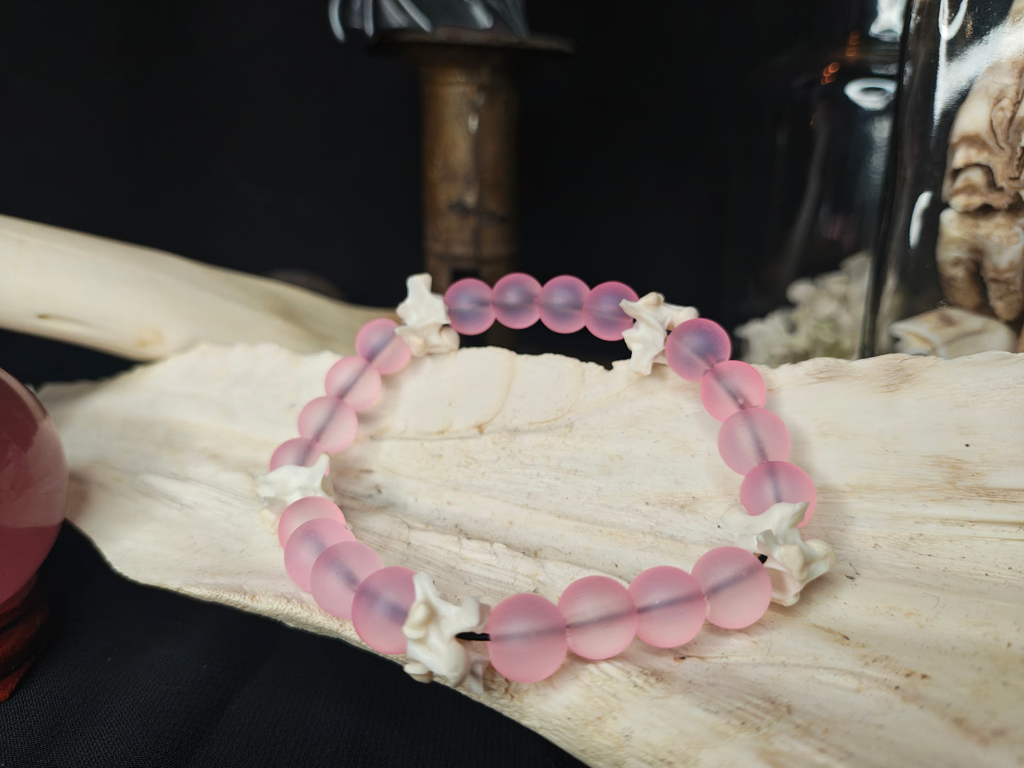 Spirit Blooms: Glass Bead & Bone Bracelet