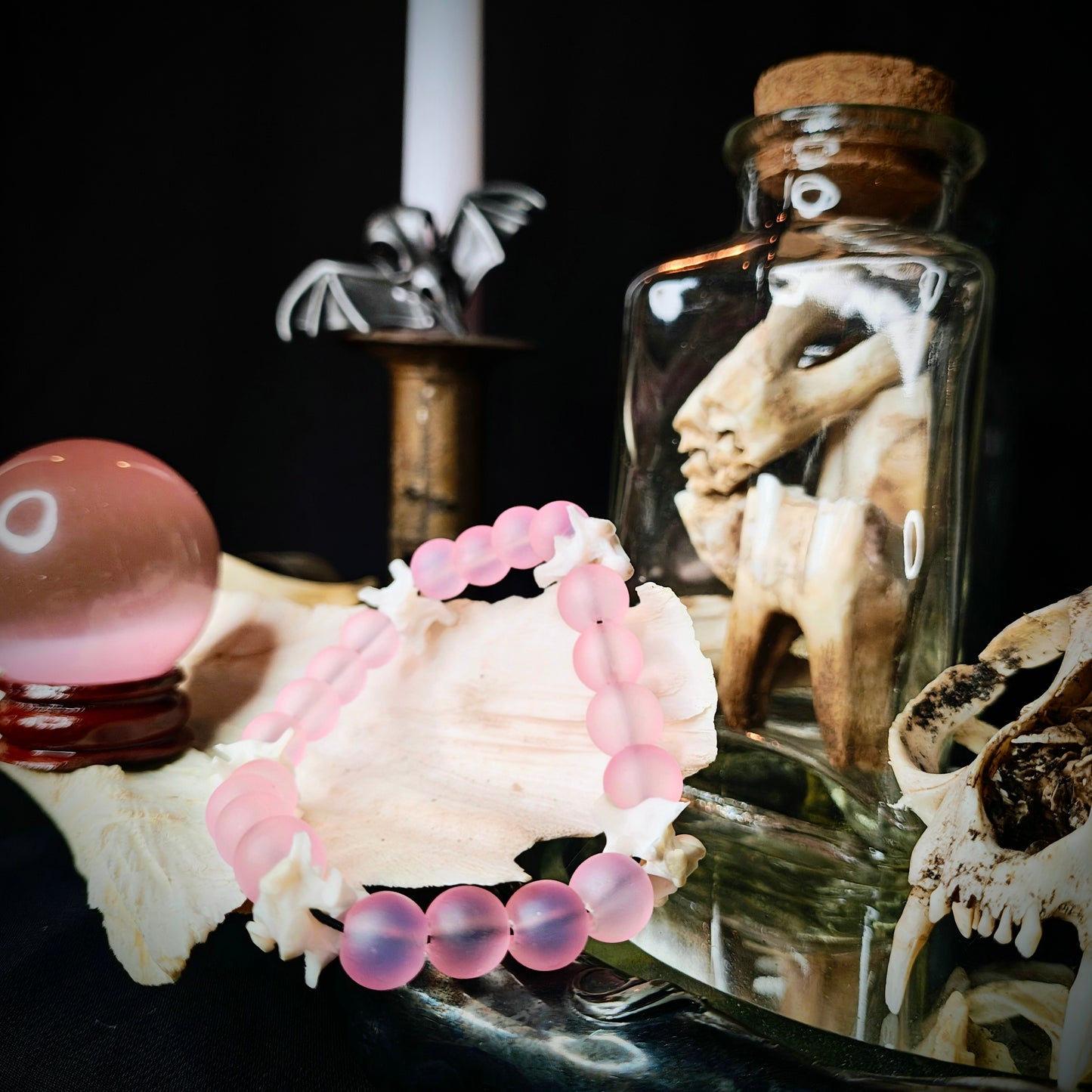 Spirit Blooms: Glass Bead & Bone Bracelet
