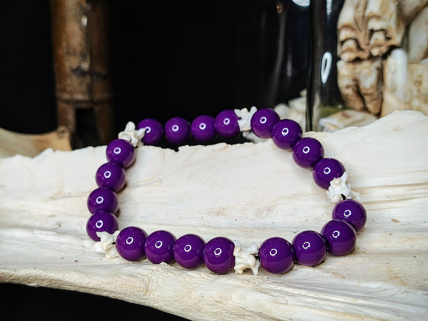 Midnight Poison: Glass Bead & Bone Bracelet