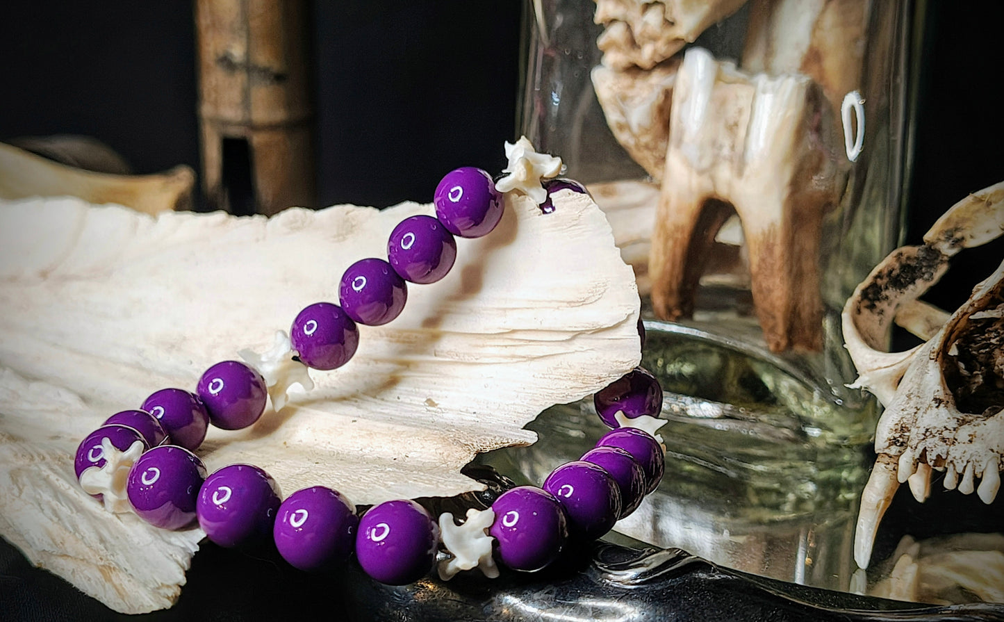 Midnight Poison: Glass Bead & Bone Bracelet