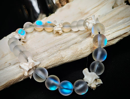 Astral Glow: Glass Bead & Bone Bracelet