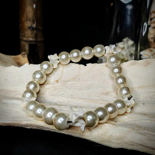 The Siren's Grace: Faux Peal & Bone Bracelet