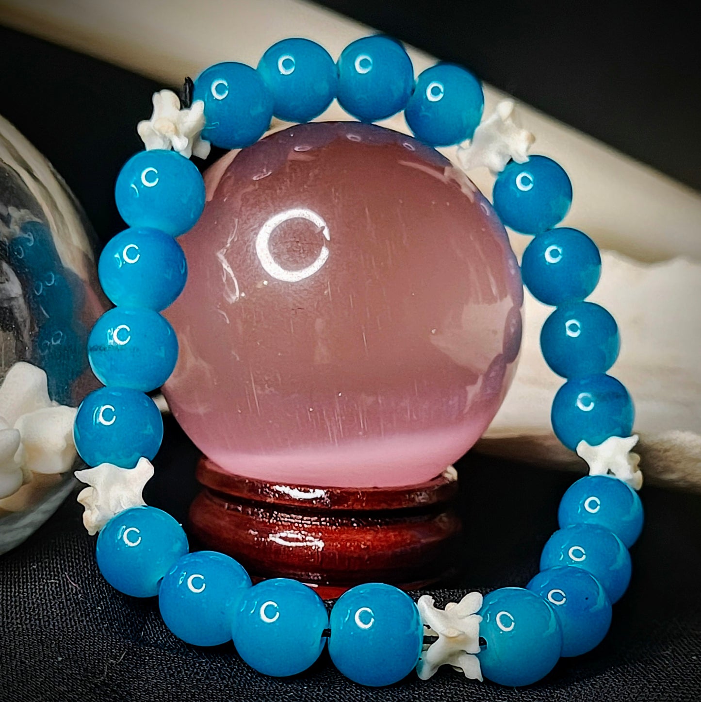Frozen Dew: Glass Bead & Bone Bracelet