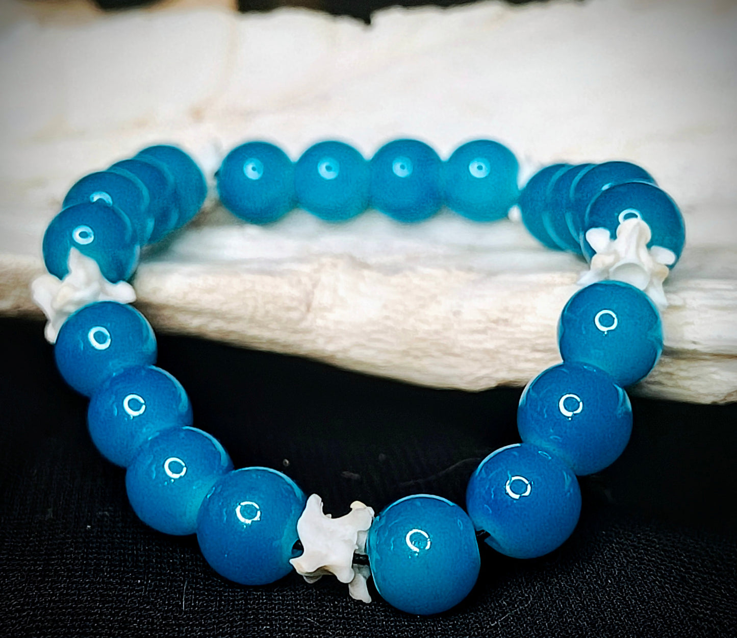 Frozen Dew: Glass Bead & Bone Bracelet