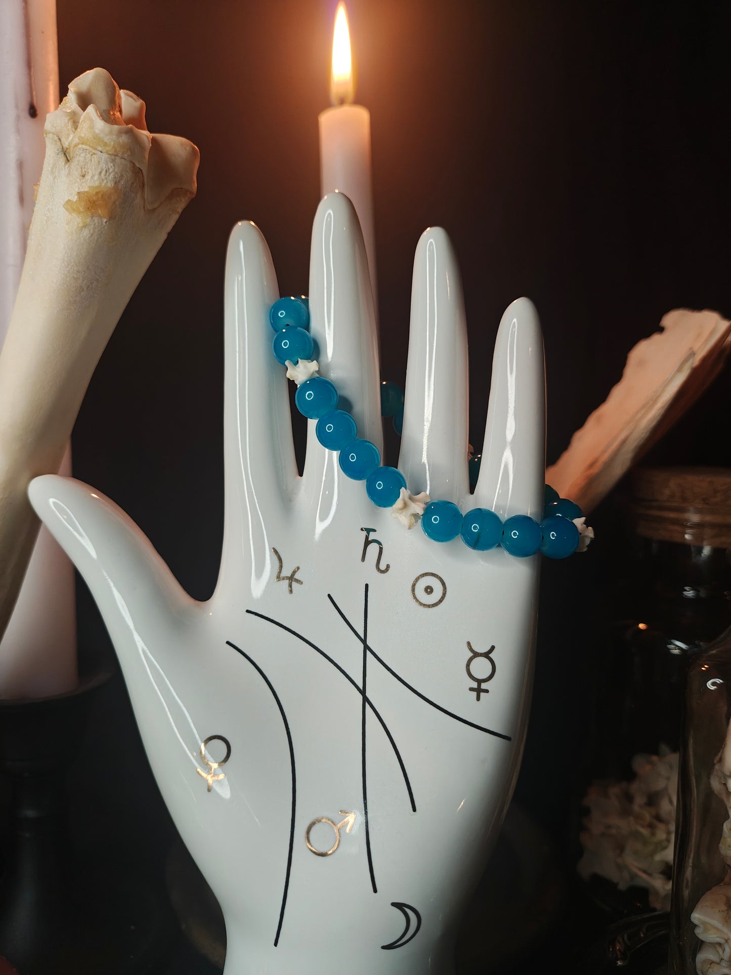 Frozen Dew: Glass Bead & Bone Bracelet