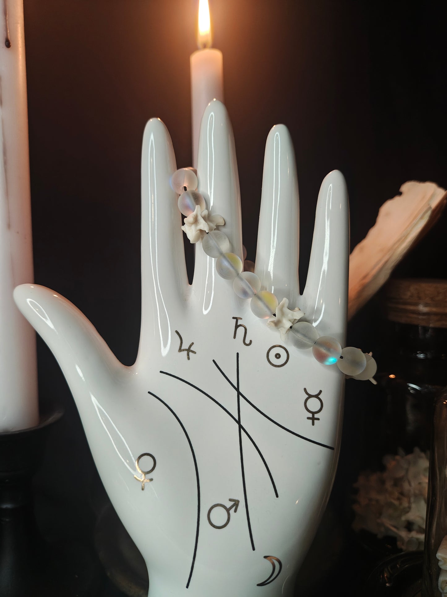 Astral Glow: Glass Bead & Bone Bracelet