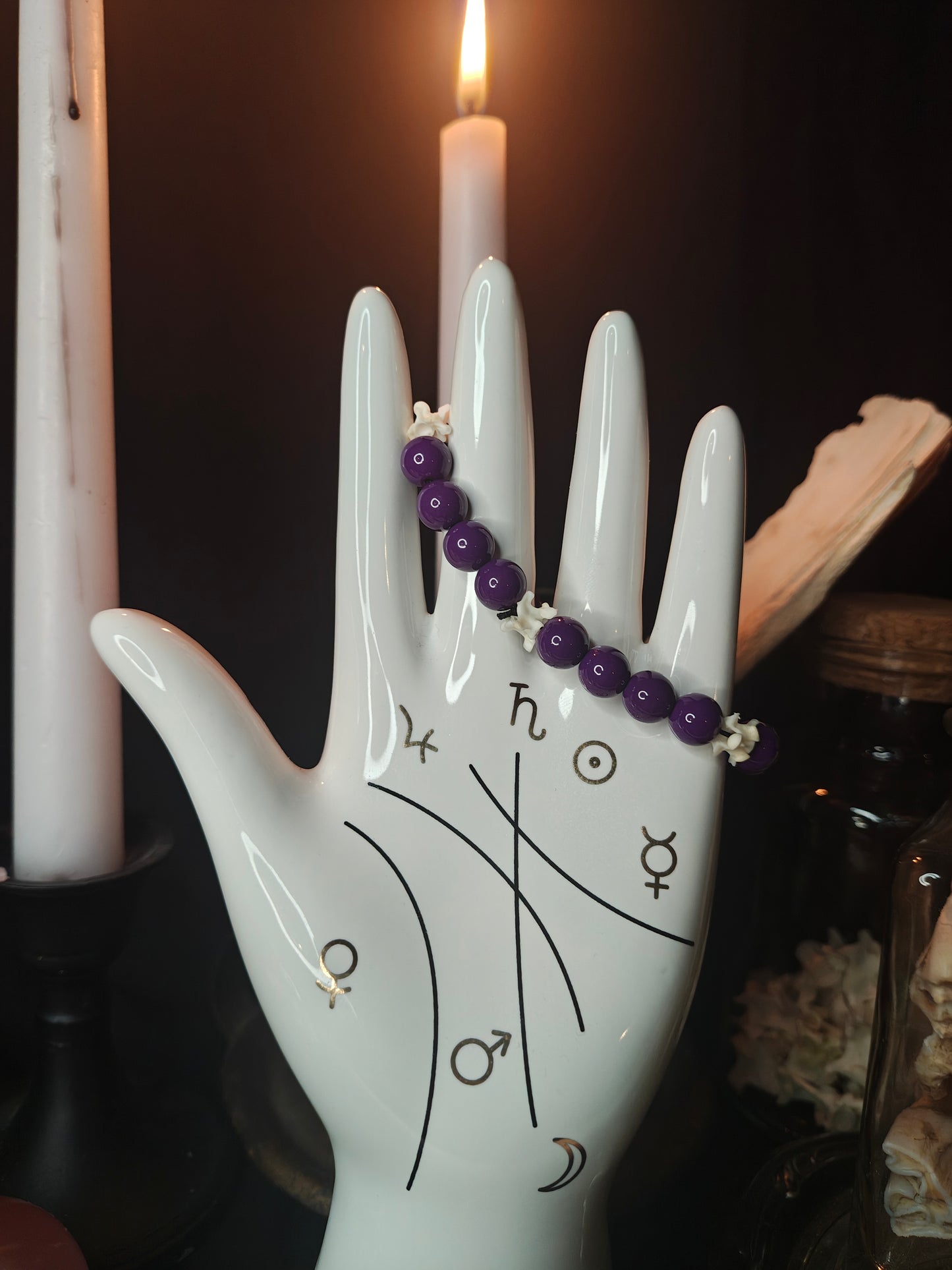 Midnight Poison: Glass Bead & Bone Bracelet
