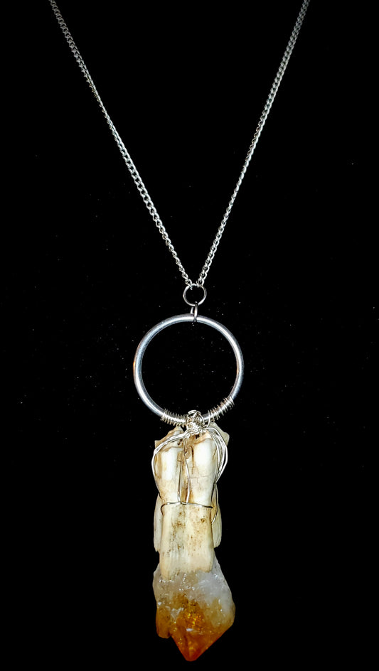 Primal Prosperity Citrine & Cow Tooth Pendant