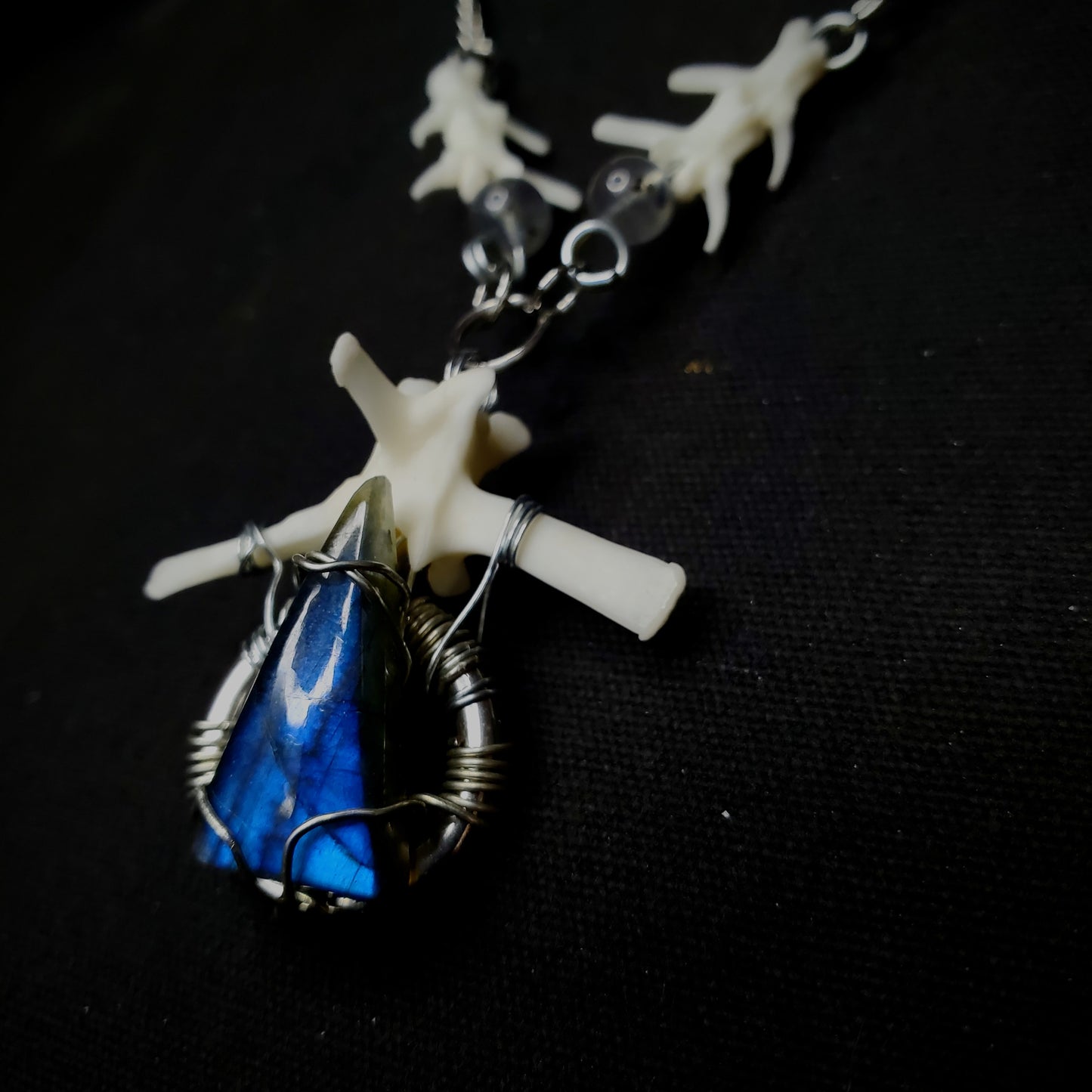 Mystic Shield Labradorite & Monitor Vertebrae Necklace