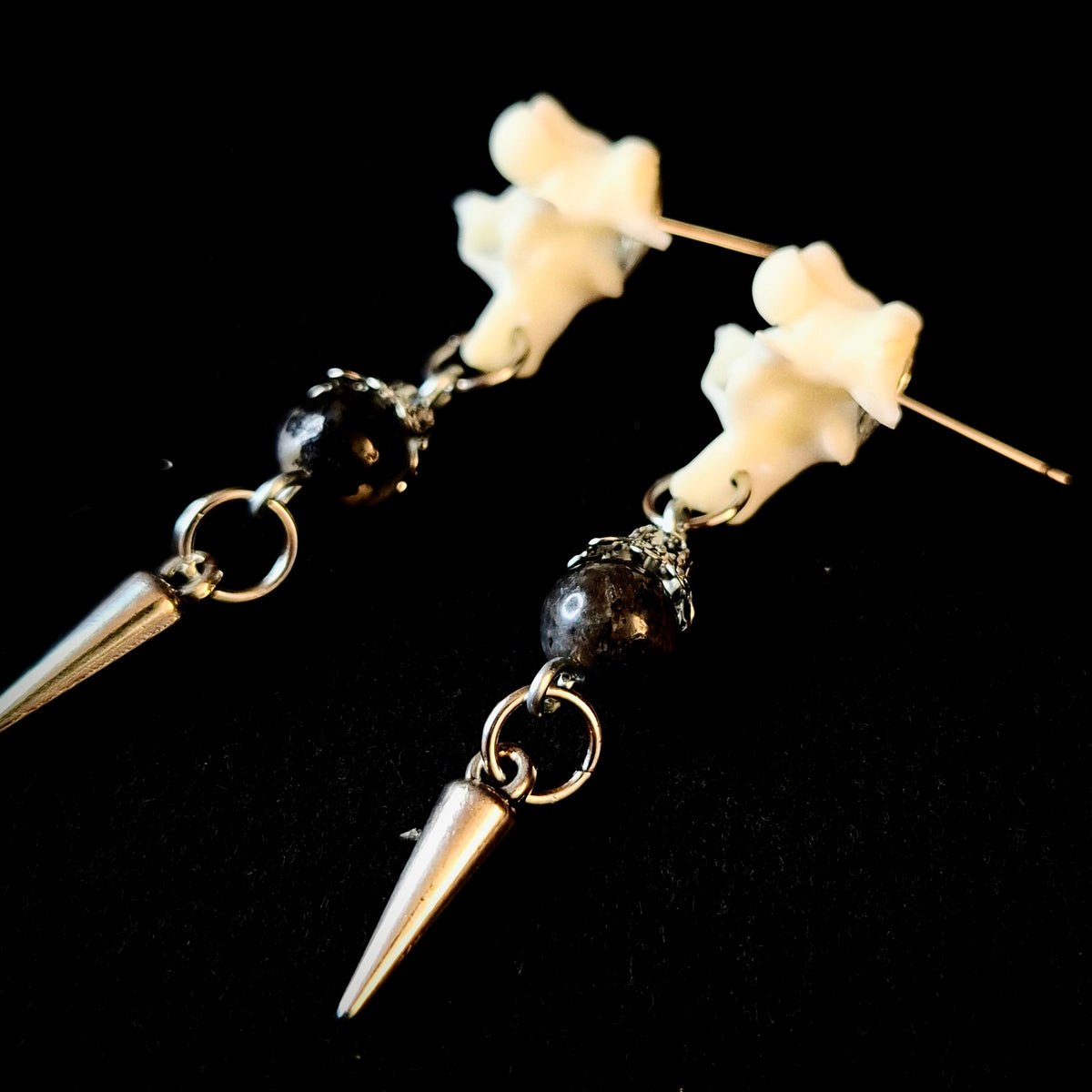 Boa Constrictor Vertebrae Labradorite Post Drop Earrings