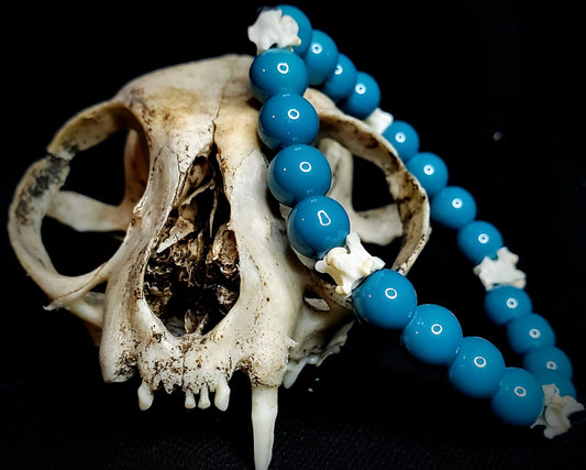 Atlantis Whisper: Glass Bead & Bone Bracelet