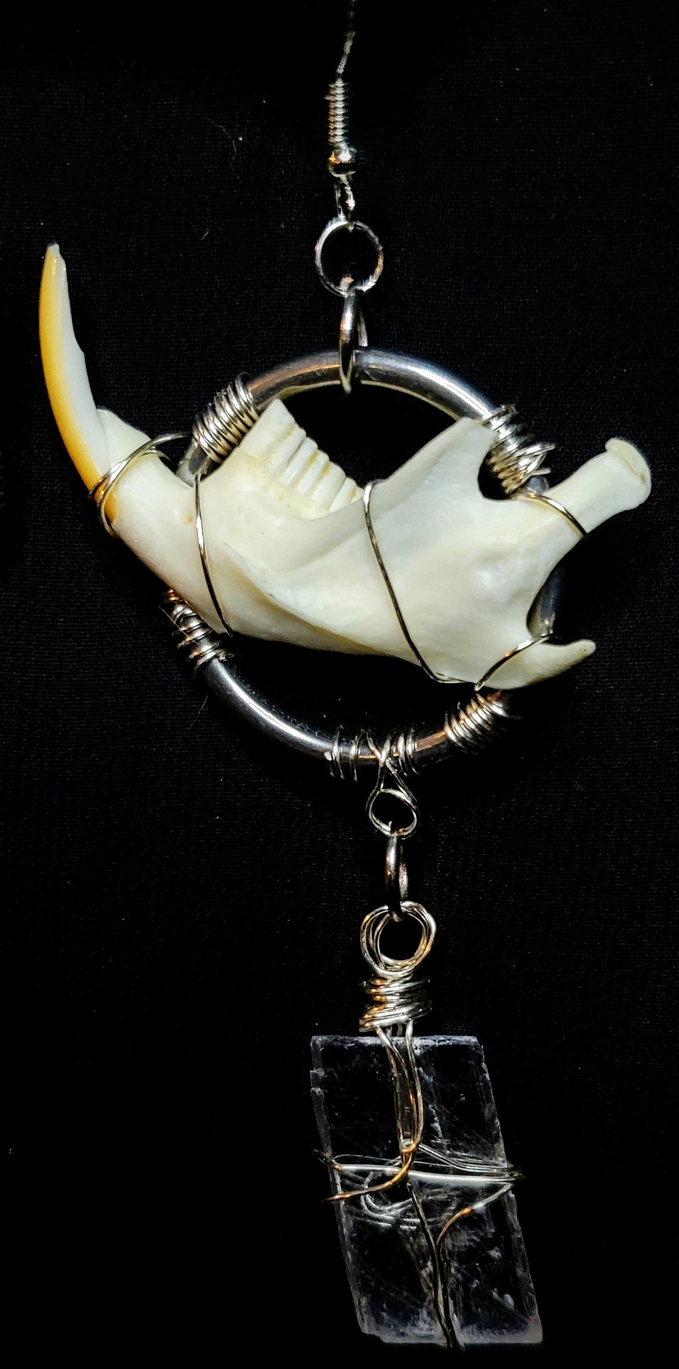 Shadow Scryer: Icelandic Spar & Muskrat Mandible Earrings