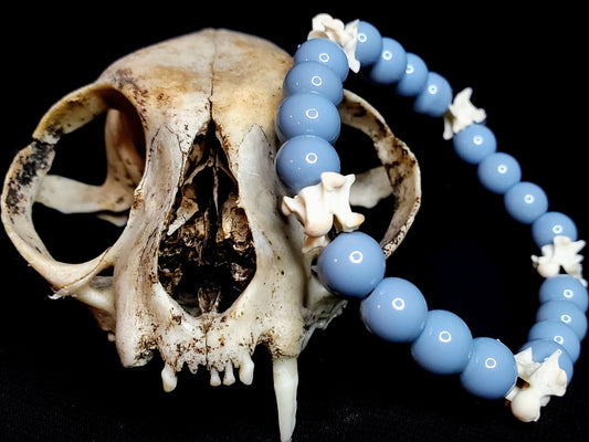 Cadaver Blue: Glass Bead & Bone Bracelet