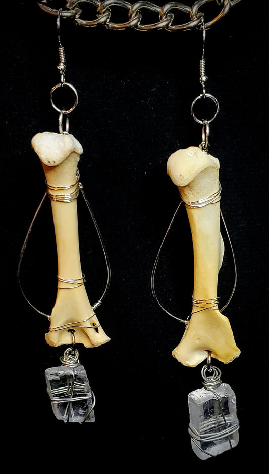 Feline Oracle: Bobcat Bone & Icelandic Spar Earrings