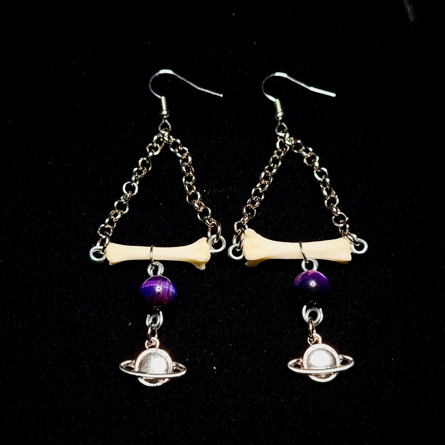 Saturn's Orbit Fox Bone Earrings
