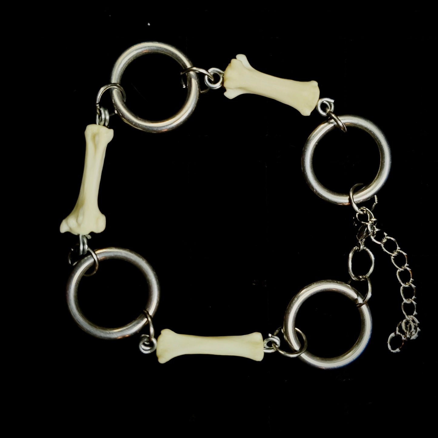 Fox Tail Bone & Stainless Steel Ring Bracelet