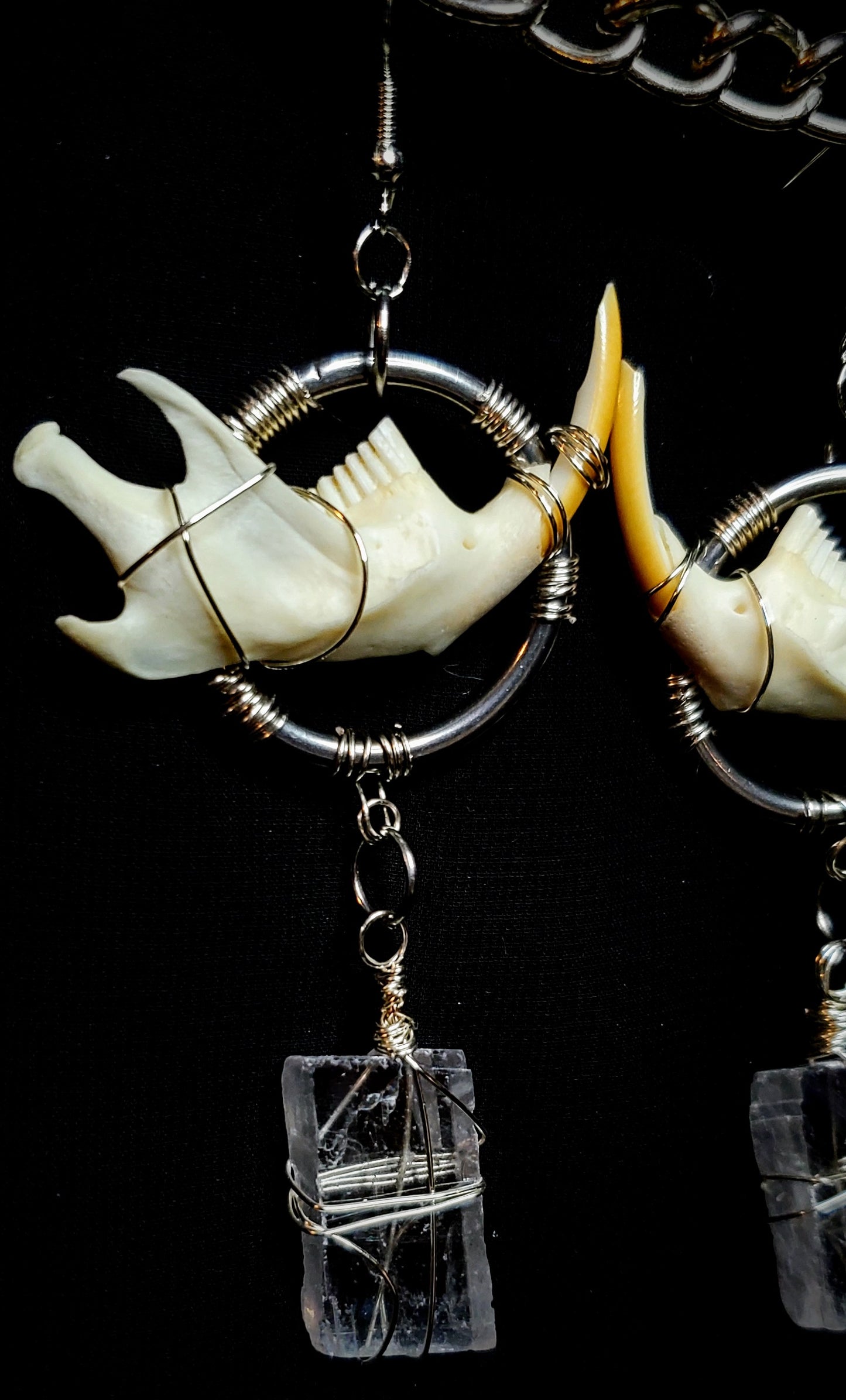 Shadow Scryer: Icelandic Spar & Muskrat Mandible Earrings