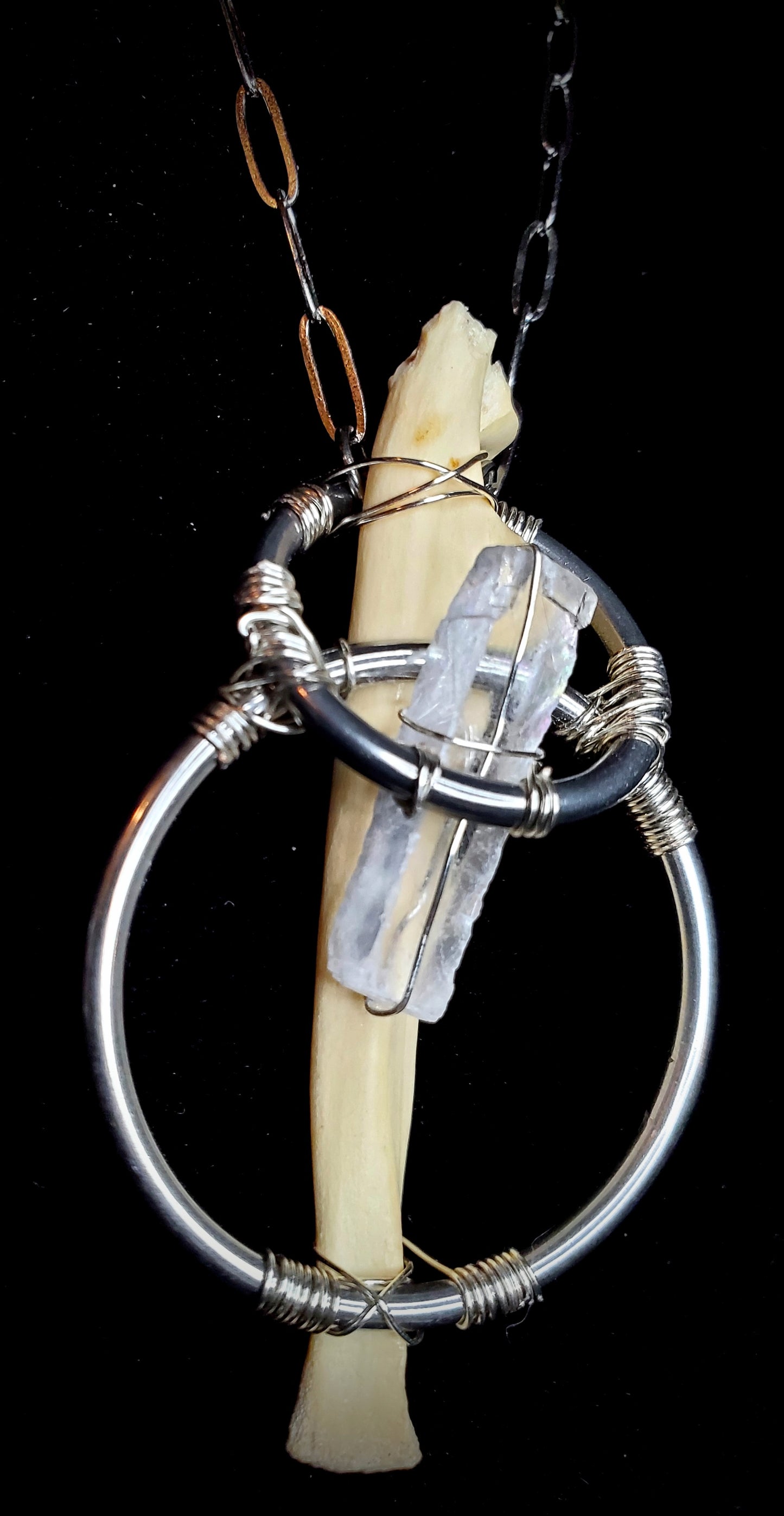Wild Oracle Bobcat Bone & Icelandic Spar Pendant