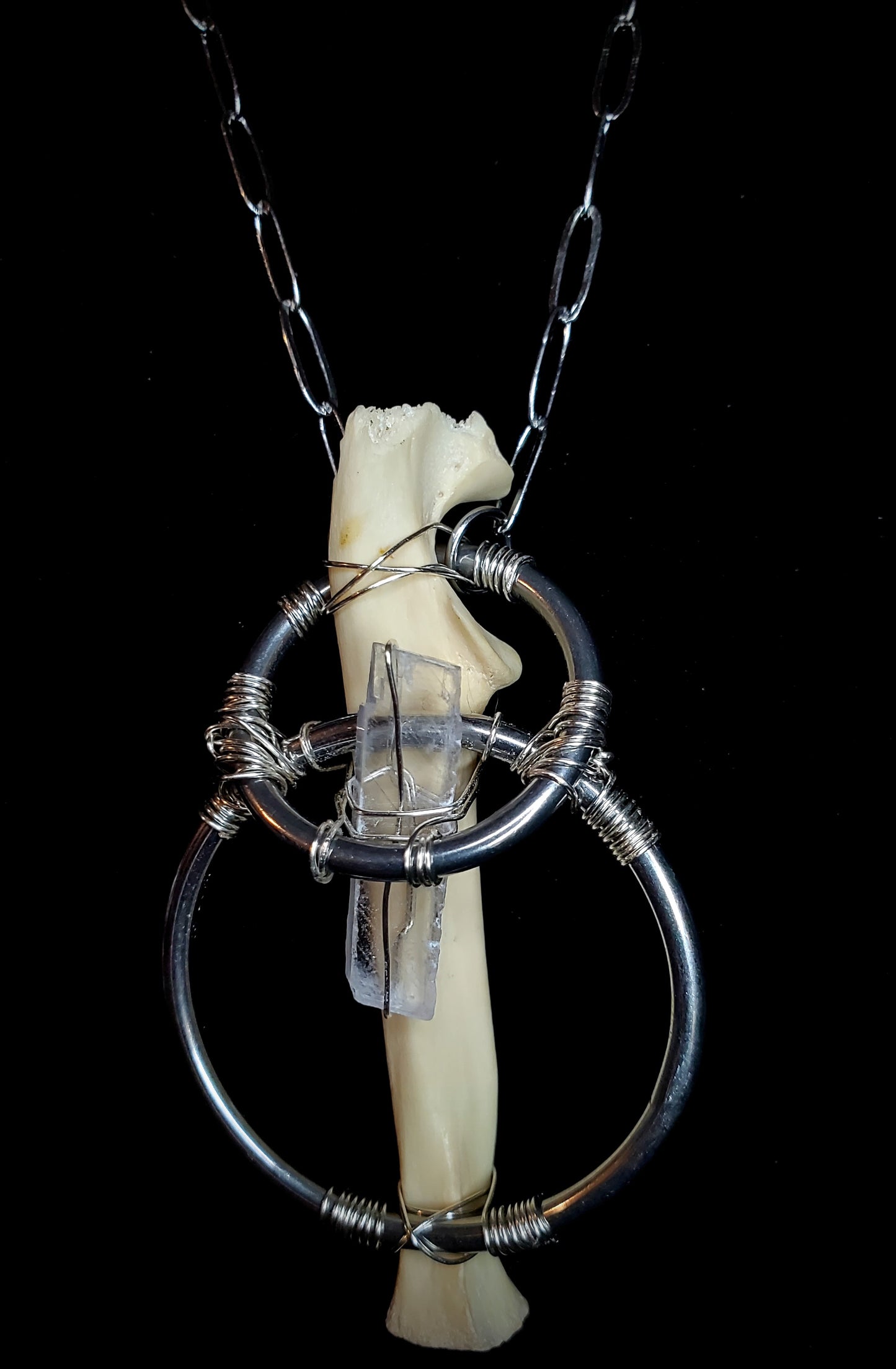 Wild Oracle Bobcat Bone & Icelandic Spar Pendant