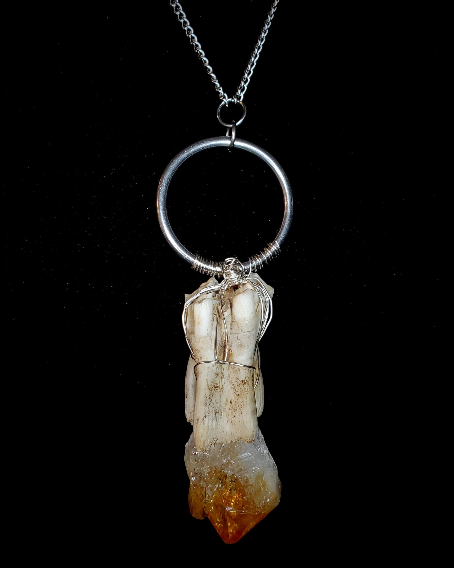 Primal Prosperity Citrine & Cow Tooth Pendant
