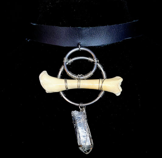 Primal Lumen Bobcat Bone & Icelandic Spar Leather Choker