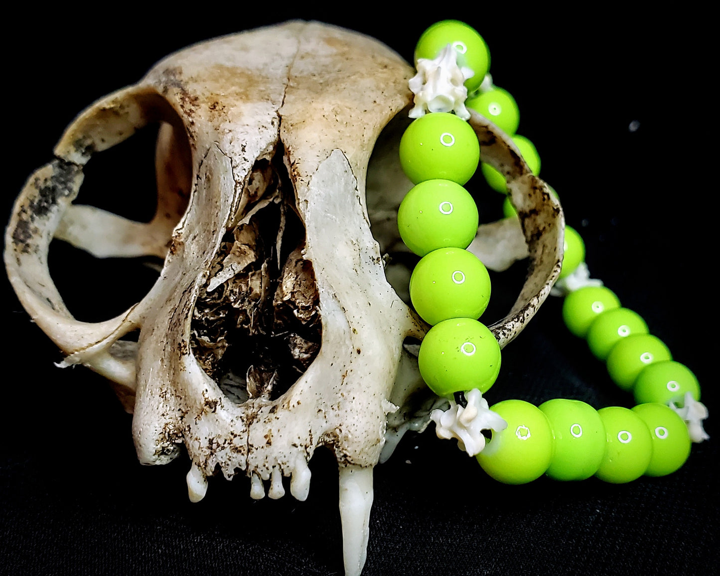 Electric Moss: Glass Bead & Bone Bracelet