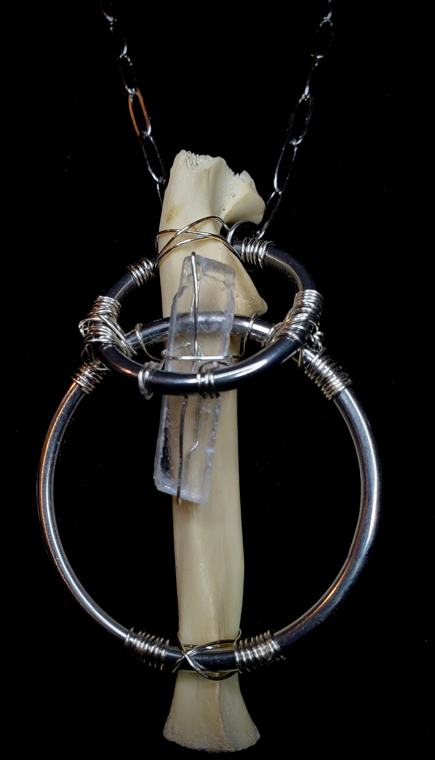Wild Oracle Bobcat Bone & Icelandic Spar Pendant